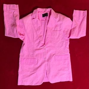 Wave Women's Long Sleeve Collared Padded Shoulder Long Pink Blazer Jacket Sz: L